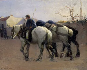 Workhorse Prints: French Village Street with Horses, 1885. Creator: Nils Kreuger