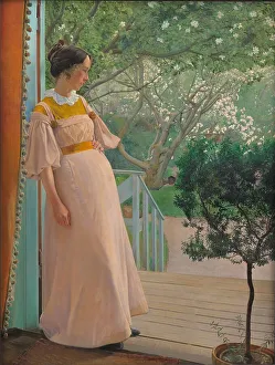 Ceramicist Prints: At the French Windows. The Artist's Wife, 1897. Creator: Laurits Andersen Ring