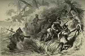 Bobbett Gallery: Frenchmen Proceeding to Attack the Spanish Fort on the St. Johns, (1877). Creator: Albert Bobbett