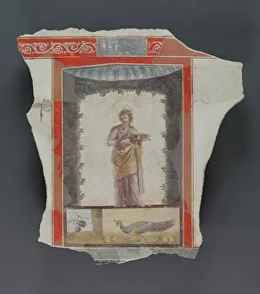 Bacchant Prints: Fresco Depicting a Woman (Maenad?) Holding a Dish; Peacock and Fruit Below