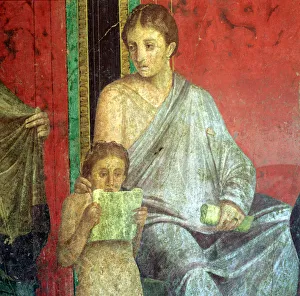 Fresco Detail, Young Girl Reading, 1st Century BC