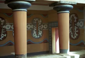 Minoan Gallery: Fresco of shields in the grand stairway at Knossos, 18th century BC