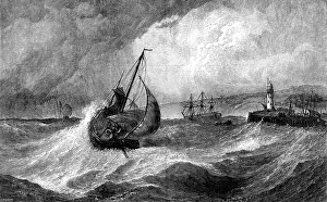 Gale Prints: Freshening Gale, Scarborough: Fishing-Boats returning to Harbour