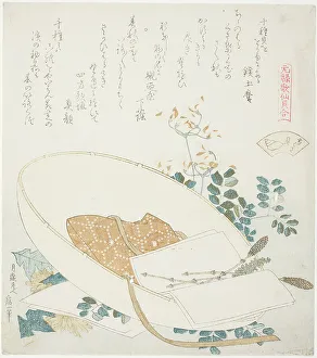 Surimono Shikishiban Prints: Freshly-Picked Flowers in a Traveler's Hat