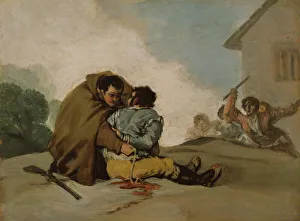 Restraining Prints: Friar Pedro Binds El Maragato with a Rope, c. 1806. Creator: Francisco Goya
