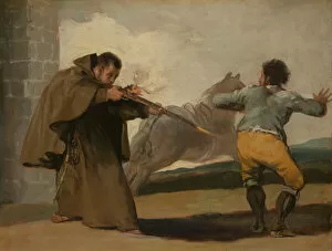 Aiming Collection: Friar Pedro Shoots El Maragato as His Horse Runs Off, c. 1806. Creator: Francisco Goya