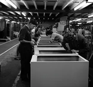 Fridge assembly line at the General Electric Company, Swinton, South Yorkshire, 1964