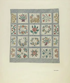 Wreaths Prints: Friendship Quilt, 1935/1942. Creator: Flora G. Guerra