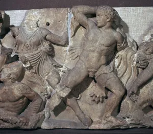 Detail from the frieze in the cella of the temple of Apollo at Bassae, 5th century BC Detail from the frieze in the cella of the temple of Apollo at Bassae, 5th century BC