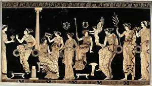 Athene Prints: Detail of a frieze decorating a Greek red-figured vessel (probably a vase) representing