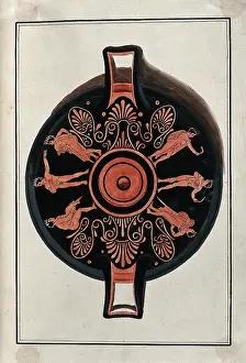 Designs Prints: Frieze decorating the inside of a Greek red-figured cup (kylix) showing naked