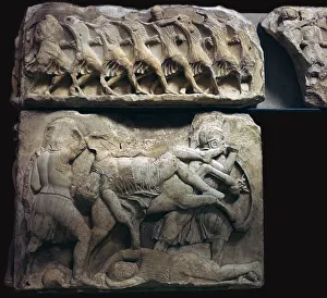Frieze of Greek warriors in battle, 5th century BC