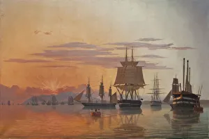 Thorvaldsens Museum Prints: The frigate Thetis and the corvette Flora on the river Tagus, 1844. Creator: Dahl