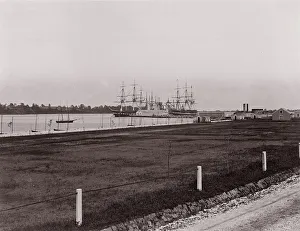 Frigate Prints: Frigates Santee and Constitution off Naval Academy, Annapolis