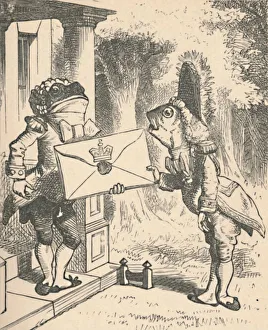 The Frog Footman delivers the invitation, 1889. Artist: John Tenniel The Frog Footman delivers the invitation, 1889. Artist: John Tenniel