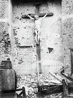 Fromelles - Uninjured figure in wrecked church, 29 July 1915. Creator: Bain News Service