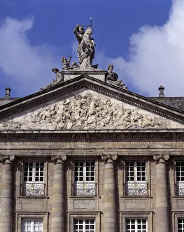 Detail of the frontal of the facade of the Rajoy Palace in Santiago de Compostela Detail of the frontal of the facade of the Rajoy Palace in Santiago de Compostela
