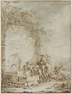 Frontispiece for an Album of Drawings: Peasants at a Fountain, 1784. Creator: Dirk Langendijk