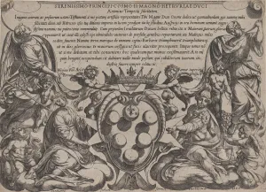 Medici Cosimo Ii De Prints: Frontispiece to The Battles of the Old Testament with the arms of the Medici Crowned by