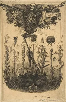 Skeleton Gallery: Frontispiece for 'Les Fleurs du Mal', 1857. Creator: Felix Bracquemond