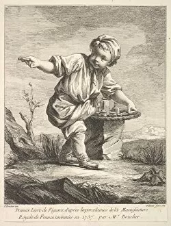 Cute Gallery: Frontispiece with litte boy holding a basket, from Premier Livre de Figures d aprè