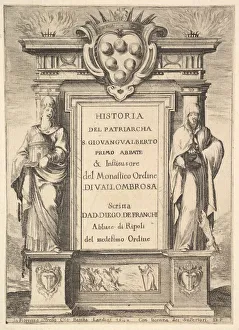 Della Bella Prints: Frontispiece: a monument decorated with the Medici coat of arms at top in center