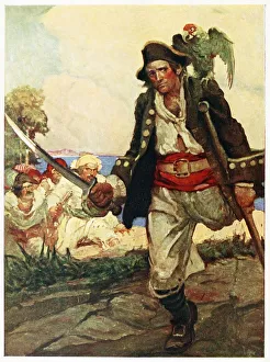 Crutch Prints: Frontispiece from Treasure Island pub. 1915. Creator: Louis Rhead (1857 - 1926)