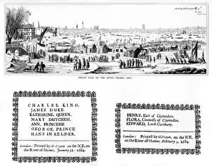 Images Dated 7th July 2007: Frost fair on the River Thames, and specimens of printing, February 1684, (1840)