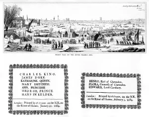 Winter Collection: Frost fair on the River Thames, and specimens of printing, February 1684, (1840)