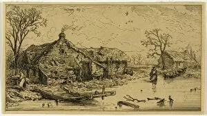 Thatched Gallery: The Frozen Pond, 1845. Creator: Charles Emile Jacque