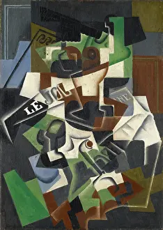 Juan Prints: Fruit Bowl, Pipe and Journal, 1917. Creator: Juan Gris