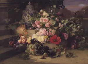 Fruit and flower painting, 1857. Creator: Carl Balsgaard