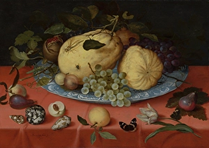 Seashell Prints: Fruit Still Life with Shells and Tulip, 1620. Creator: Balthasar van der Ast
