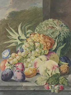 Ananas Sativus Prints: Fruit scene, melon, pineapple, grapes