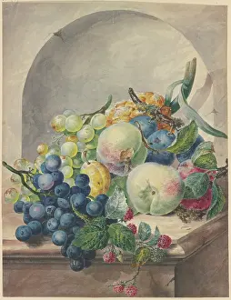 Handmade Paper Prints: Fruit scene in a niche on a marble table