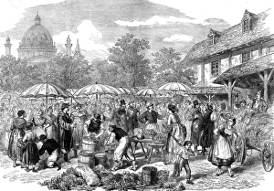 Shopping Basket Prints: Fruit and vegetable market, Vienna, 1873. Creator: Unknown