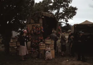 Fruit Stall Prints: Fruit wagon at the Pie Town, New Mexico Fair, 1940. Creator: Russell Lee