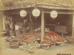 Shop Owner Prints: Fruits and Etc. Shop, 1870s-1890s. Creator: Kusakabe Kimbei
