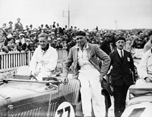Beret Prints: FS Barnes in the centre, AH Langley to his right, with a Singer Nine Sports car, 1930s