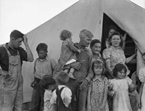 In FSA migrant labor camp during pea harvest, Brawley, Imperial County, California, 1939. Creator: Dorothea Lange