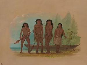 Canoe Gallery: Four Fuegian Indians, 1856 / 1869. Creator: George Catlin