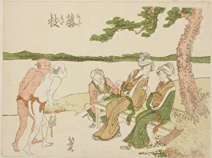 Fujieda Shizuoka Japan Prints: Fujieda station on the Tokaido, Japan, c. 1796. Creator: Hokusai