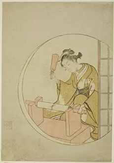 Suzuki Harunobu Collection: Fulling Cloth, c. 1765. Creator: Suzuki Harunobu