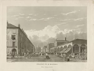 Fulton Street and Market, New York, 1834. Creator: William James Bennett