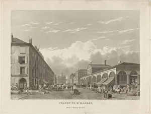 Fulton Street and Market, New York, 1834. Creator: William James Bennett Fulton Street and Market, New York, 1834. Creator: William James Bennett