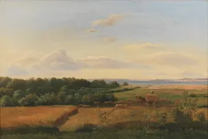 Haycart Prints: A Funen Landscape at Harvest Time with Wedellsborghoved in the Background