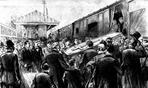 Mourner Prints: The Funeral of Mr. Gladstone: placing the body in the train at Broughton Hall Station