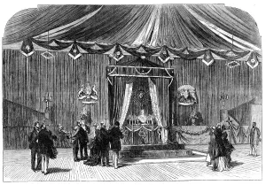 City Hall Prints: Funeral of Mr. Peabody in America: the City Hall, Portland, Maine, 1870. Creator: Unknown