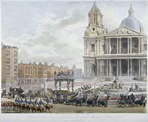Augustus Charles Gallery: Funeral procession of Lord Nelson outside St Pauls Cathedral, City of London, 1806