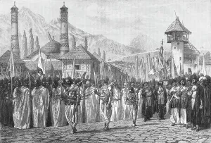Caucasus Asia Prints: Funeral procession at Schucha; The Caucasus, 1875. Creator: Unknown